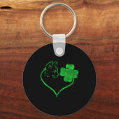 Cat Silhouette Shamrock St Patricks Day Kitten Lov Sleutelhanger (Voorkant)