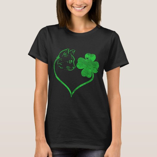 Cat Silhouette Shamrock St Patricks Day Kitten Lov T-shirt (Voorkant)