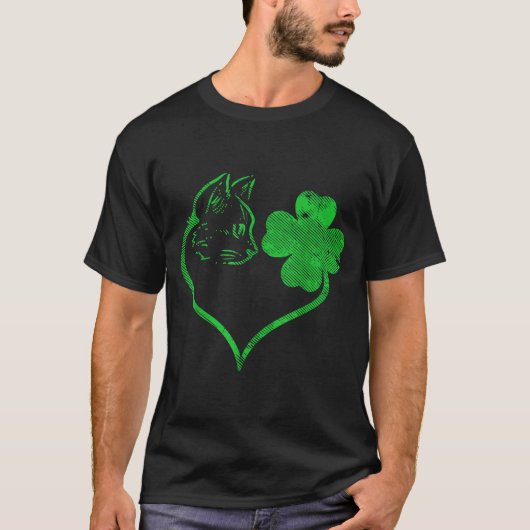 Cat Silhouette Shamrock St Patricks Day Kitten Lov T-shirt (Voorkant)
