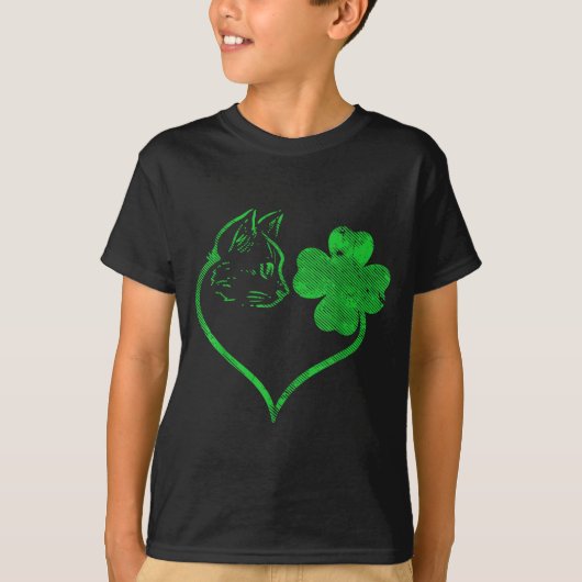 Cat Silhouette Shamrock St Patricks Day Kitten Lov T-shirt (Voorkant)