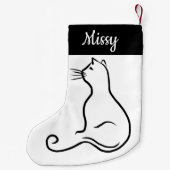 Cat silhouette single line simple black and white kleine kerstsok (Achterkant)