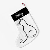 Cat silhouette single line simple black and white kleine kerstsok (Achterkant (Hangend))