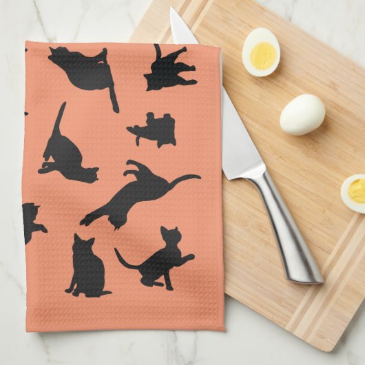 Cat Silhouette Theedoek (Quarter Fold)