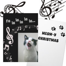 Cat Singing Humor Kerst Kaart Zwart & Wit