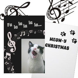 Cat Singing Humor Kerst Kaart Zwart & Wit