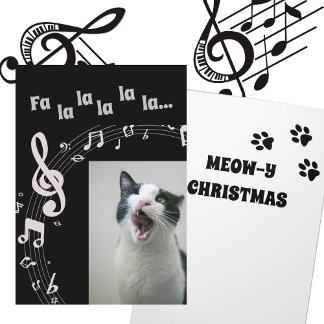 Cat Singing Humor Kerst Kaart Zwart & Wit
