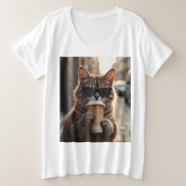 Cat Sipping Coffee On A Street Grote Maat T-shirt