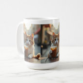 Cat Sipping Coffee On A Street Koffiemok (Voorkant links)