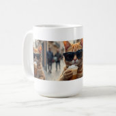 Cat Sipping Coffee On A Street Koffiemok (Voorkant links)