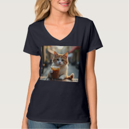 Cat Sipping Coffee On A Street T-shirt