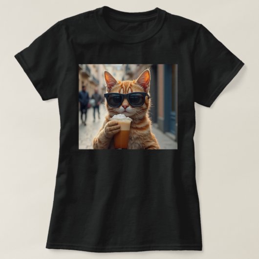 Cat Sipping Coffee On A Street T-shirt (Design voorkant)