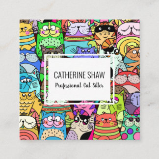 Cat Sitter Cute Pet Doodle Sjabloon Vierkante Visitekaartje