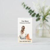 Cat Sitter Meisje met Cat Waterverf Visitekaartje (Staand voorkant)