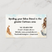 Cat Sitter Meisje met Cat Waterverf Visitekaartje (Achterkant)