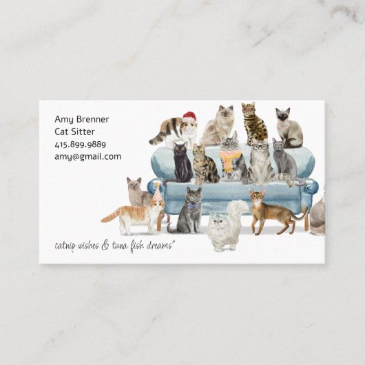 Cat Sitter Watercolor Business Card Visitekaartje (Voorkant)