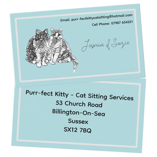 Cat Sitting Service Zwart-witte katten Visitekaartje