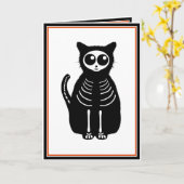 Cat Skeleton Cat Skeleton Cute Halloween Cartoon Kaart (Gele Bloem)