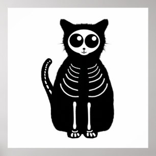 Cat Skeleton Cat Skeleton Cute Halloween Cartoon Poster