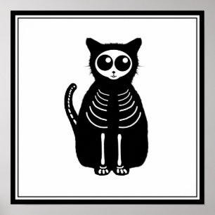 Cat Skeleton Cat Skeleton Cute Halloween Cartoon Poster
