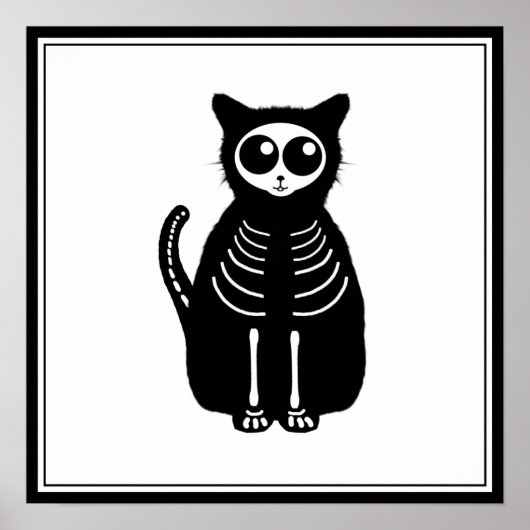 Cat Skeleton Cat Skeleton Cute Halloween Cartoon Poster (Voorkant)