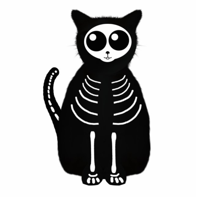 Cat Skeleton Cat Skeleton Cute Halloween Cartoon Staand Fotobeeldje (Voorkant)