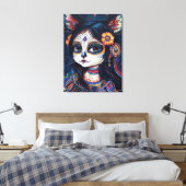 Cat skull face, sugar skull, mexican aesthetic canvas afdruk (Insitu (Slaapkamer))