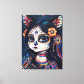Cat skull face, sugar skull, mexican aesthetic canvas afdruk (Voorkant)
