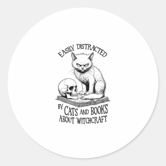 Cat Skull Halloween gemakkelijk afgeleid grappig b Ronde Sticker (Voorkant)