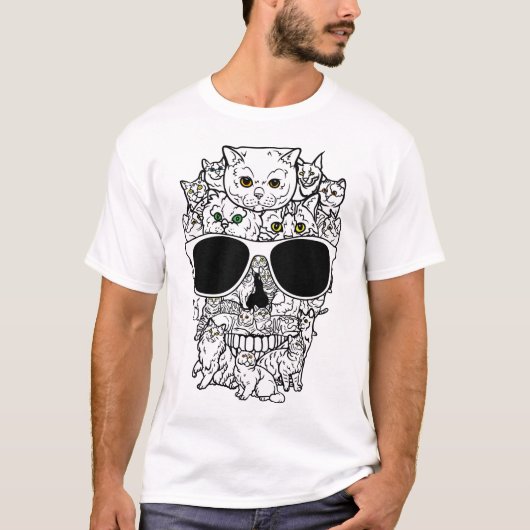 Cat Skull Kat Skeleton Black Sunglass Man T-Shi T-shirt (Voorkant)