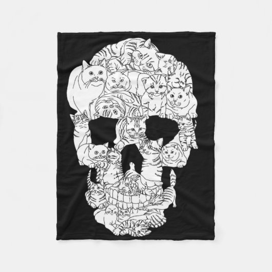 Cat Skull Kat Skeleton Halloween Gothic Punk Emo G Fleece Deken (Voorkant)