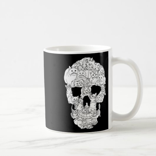 Cat Skull Kat Skeleton Halloween Gothic Punk Emo G Koffiemok (Rechts)