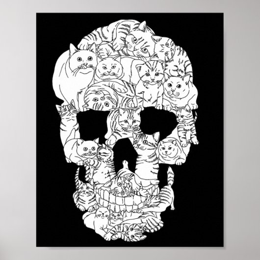 Cat Skull Kat Skeleton Halloween Gothic Punk Emo G Poster (Voorkant)