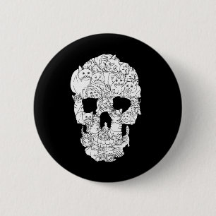Cat Skull Kat Skeleton Halloween Gothic Punk Emo G Ronde Button 5,7 Cm