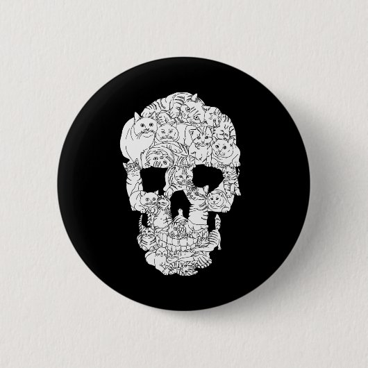 Cat Skull Kat Skeleton Halloween Gothic Punk Emo G Ronde Button 5,7 Cm (Voorkant)