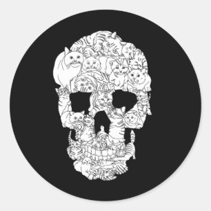 Cat Skull Kat Skeleton Halloween Gothic Punk Emo G Ronde Sticker