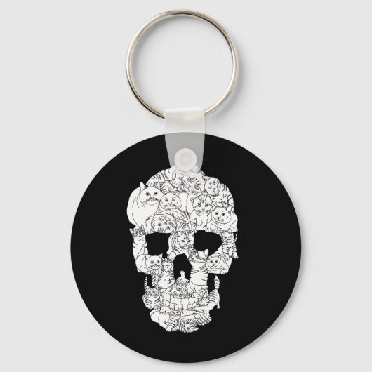 Cat Skull Kat Skeleton Halloween Gothic Punk Emo G Sleutelhanger (Voorkant)