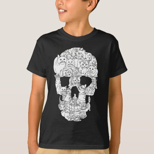 Cat Skull Kat Skeleton Halloween Gothic Punk Emo G T-shirt (Voorkant)
