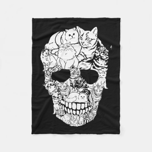 Cat Skull Shirt - Kat Skeleton Halloween Costume Fleece Deken (Voorkant)
