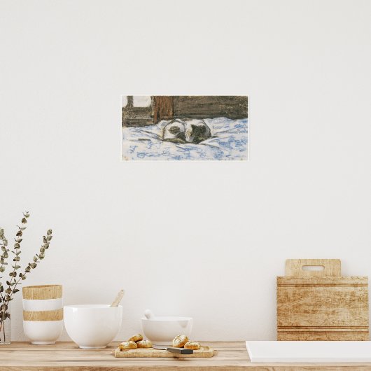 Cat Slaapend op een bed, c. 1865-70 Poster (Keuken)