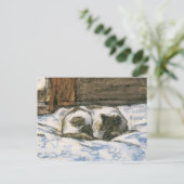Cat Slaapend op een bed van Claude Monet Briefkaart (Staand voorkant)