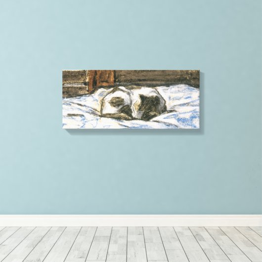 Cat Slaapend op een bed van Claude Monet Canvas Afdruk (Insitu (Houten vloer))