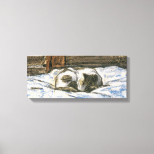 Cat Slaapend op een bed van Claude Monet Canvas Afdruk