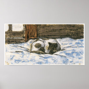 Cat Slaapend op een bed van Claude Monet Poster