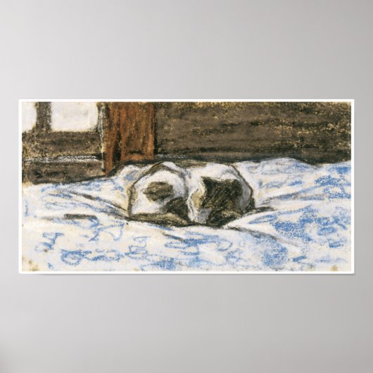 Cat Slaapend op een bed van Claude Monet Poster (Voorkant)