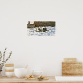 Cat Slaapend op een bed van Claude Monet Poster (Keuken)