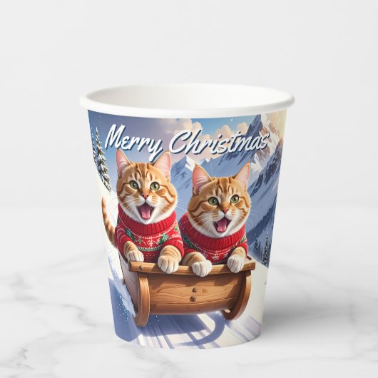 Cat Sled Ride Kerstmis Papieren Bekers (Voorkant)