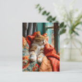 Cat Sleeping by Window with Pillow and Blanket Briefkaart (Staand voorkant)