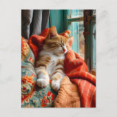 Cat Sleeping by Window with Pillow and Blanket Briefkaart (Voorkant)