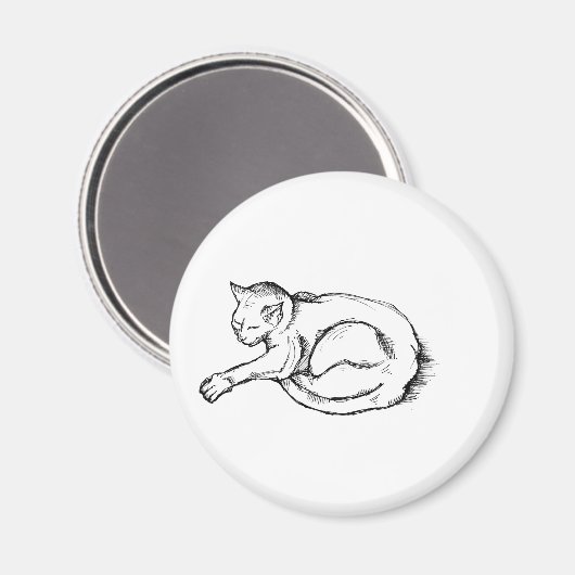 Cat Sleeping Illustration Pen Drawing Art Magneet (Voorkant / Achterkant)