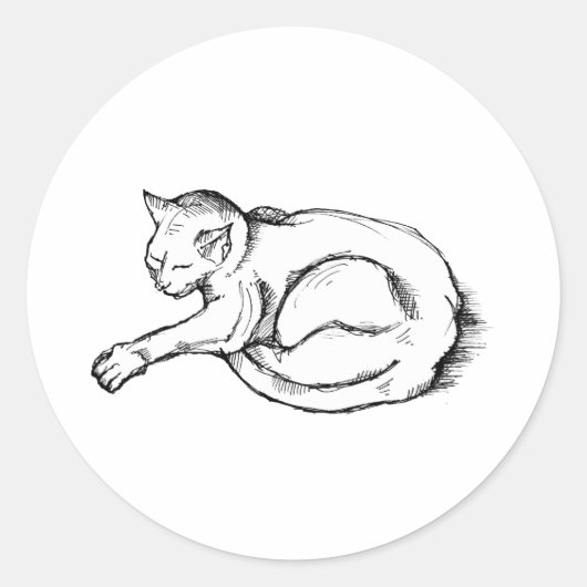 Cat Sleeping Illustration Pen Drawing Art Ronde Sticker (Voorkant)